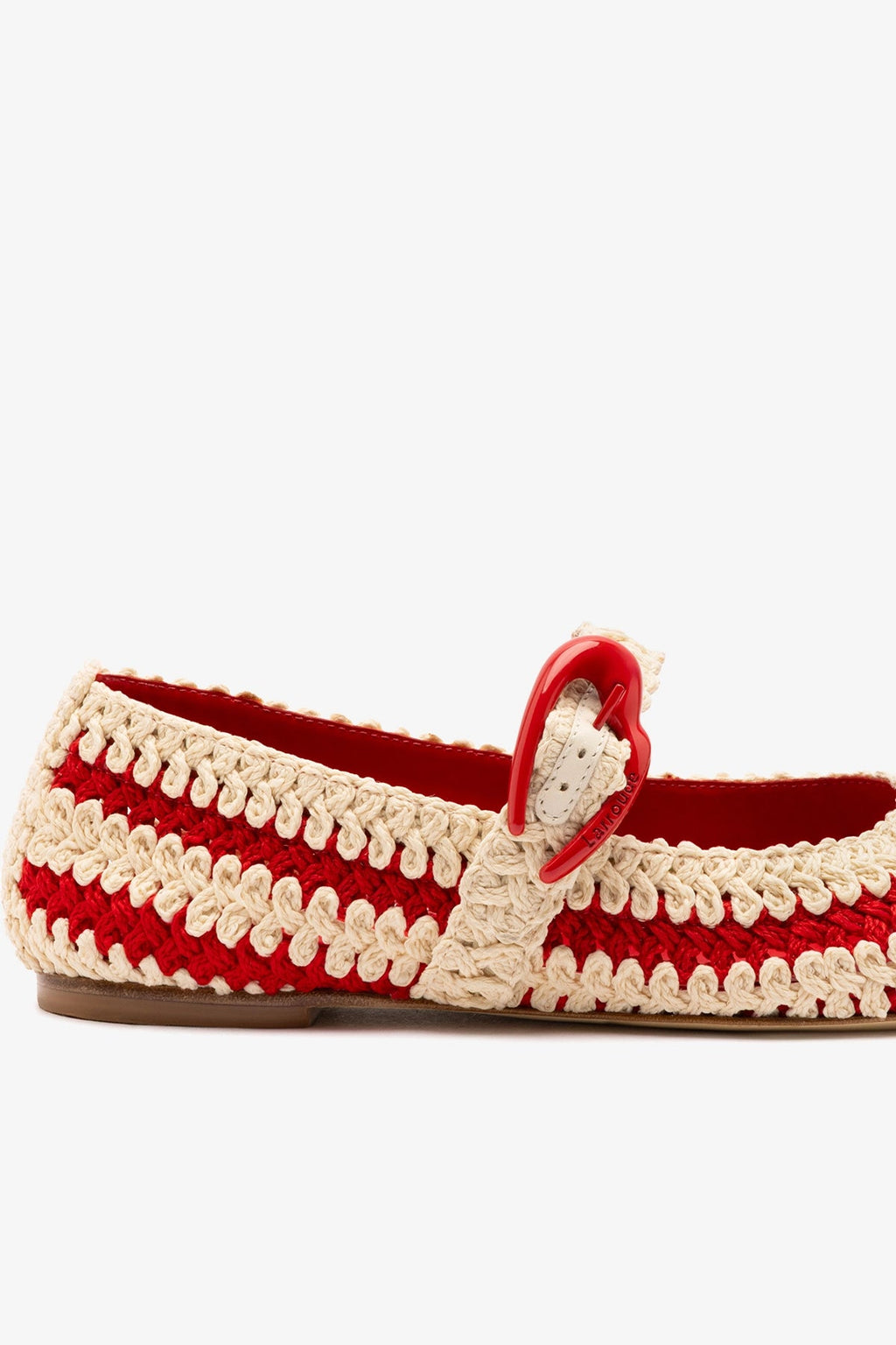 Larroude Verona Crochet Ballet Flat In Scarlet and Ivory Crochet