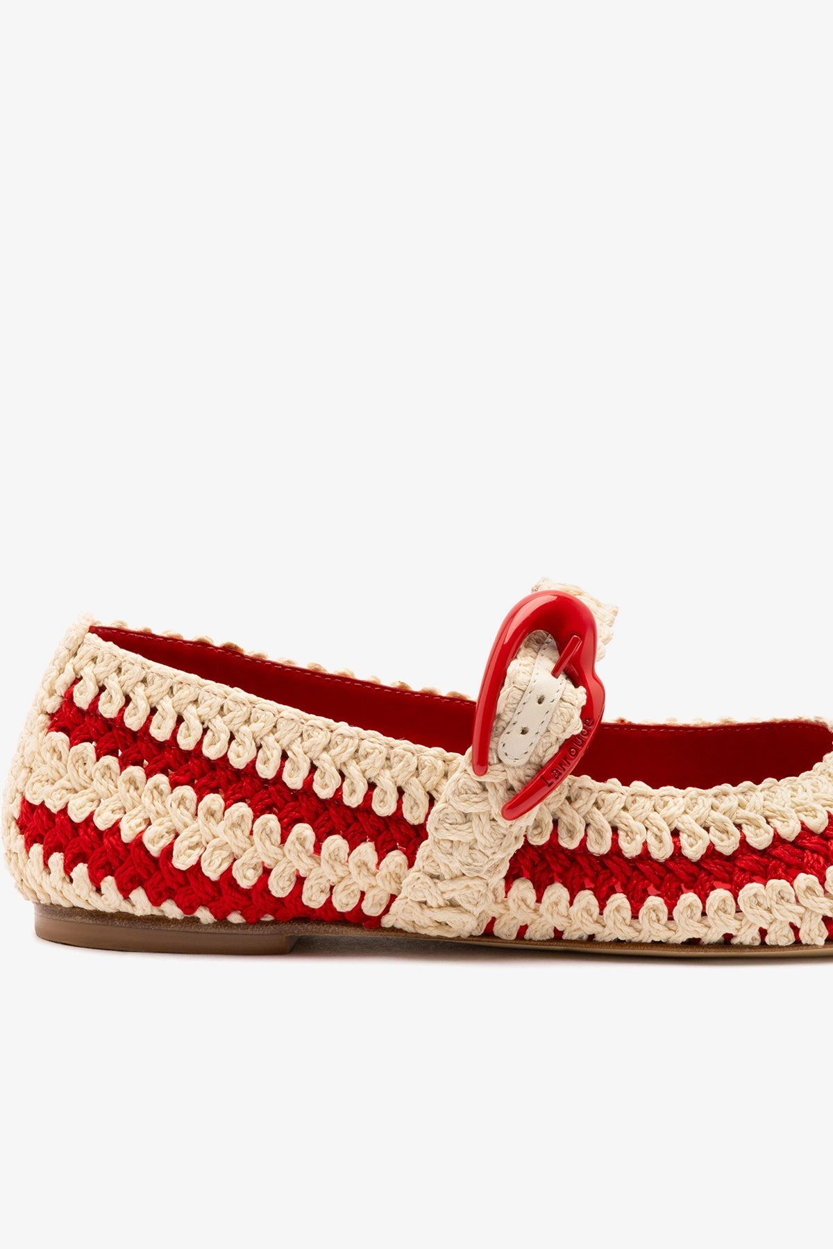 Larroude Verona Crochet Ballet Flat In Scarlet and Ivory Crochet