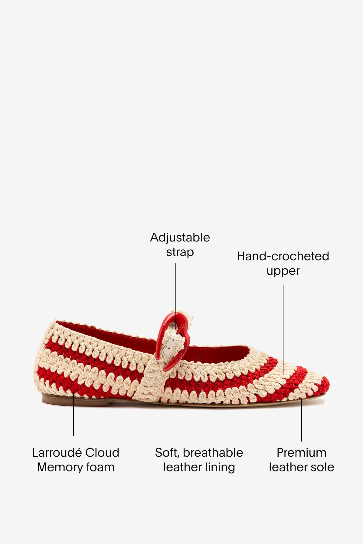 Larroude Verona Crochet Ballet Flat In Scarlet and Ivory Crochet