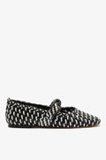 Larroude Verona Macrame Ballet Flat In Black and White Leather