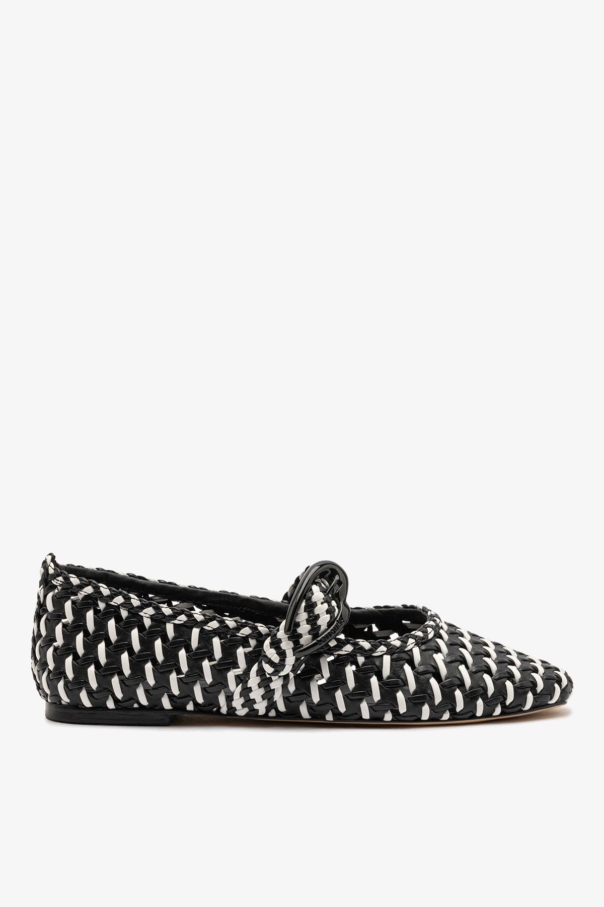 Larroude Verona Macrame Ballet Flat In Black and White Leather