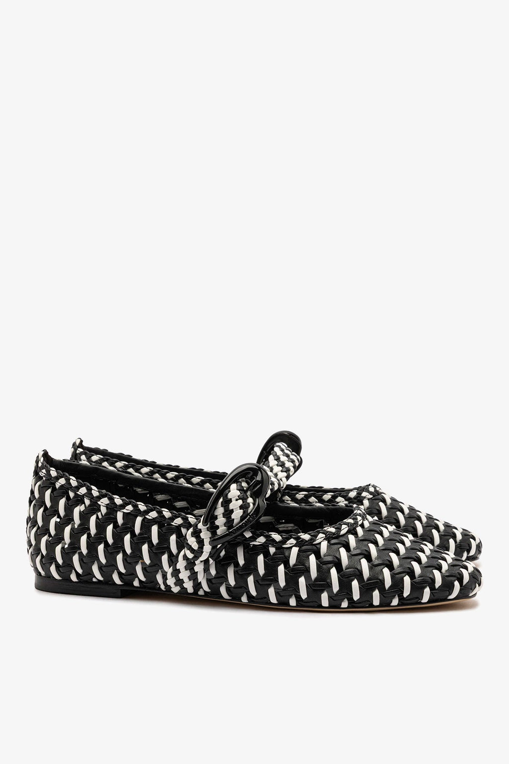 Larroude Verona Macrame Ballet Flat In Black and White Leather