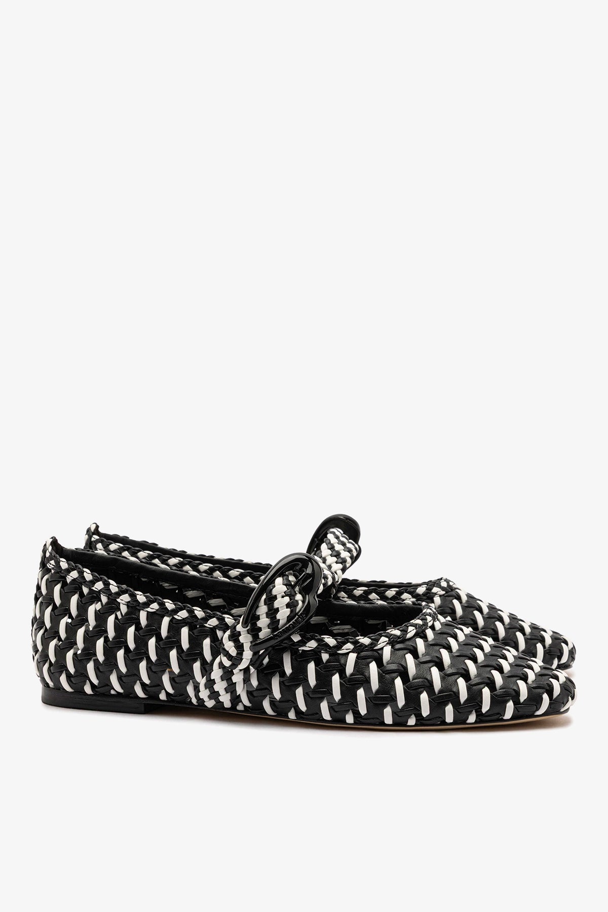 Larroude Verona Macrame Ballet Flat In Black and White Leather