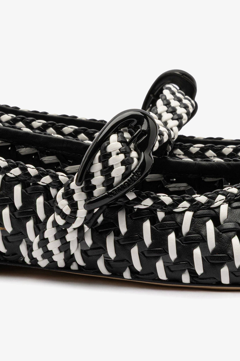 Larroude Verona Macrame Ballet Flat In Black and White Leather