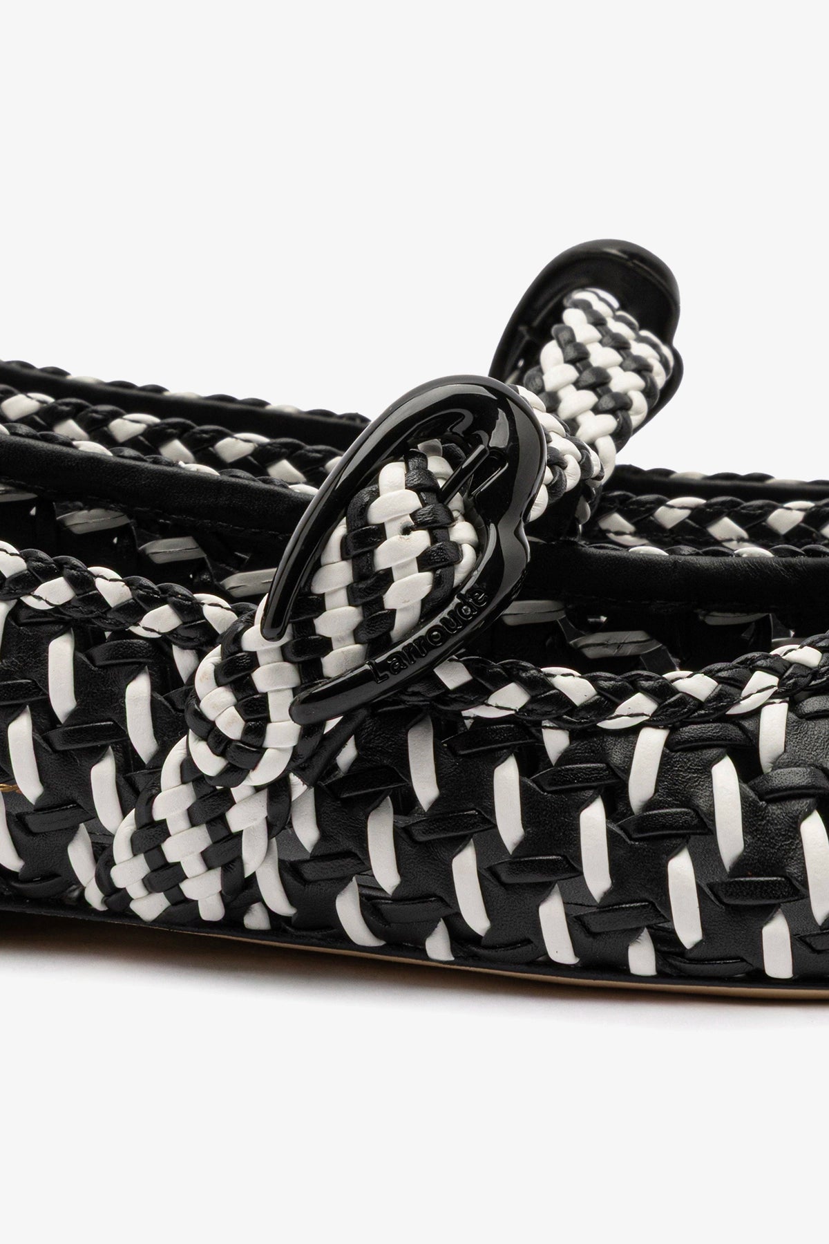 Larroude Verona Macrame Ballet Flat In Black and White Leather