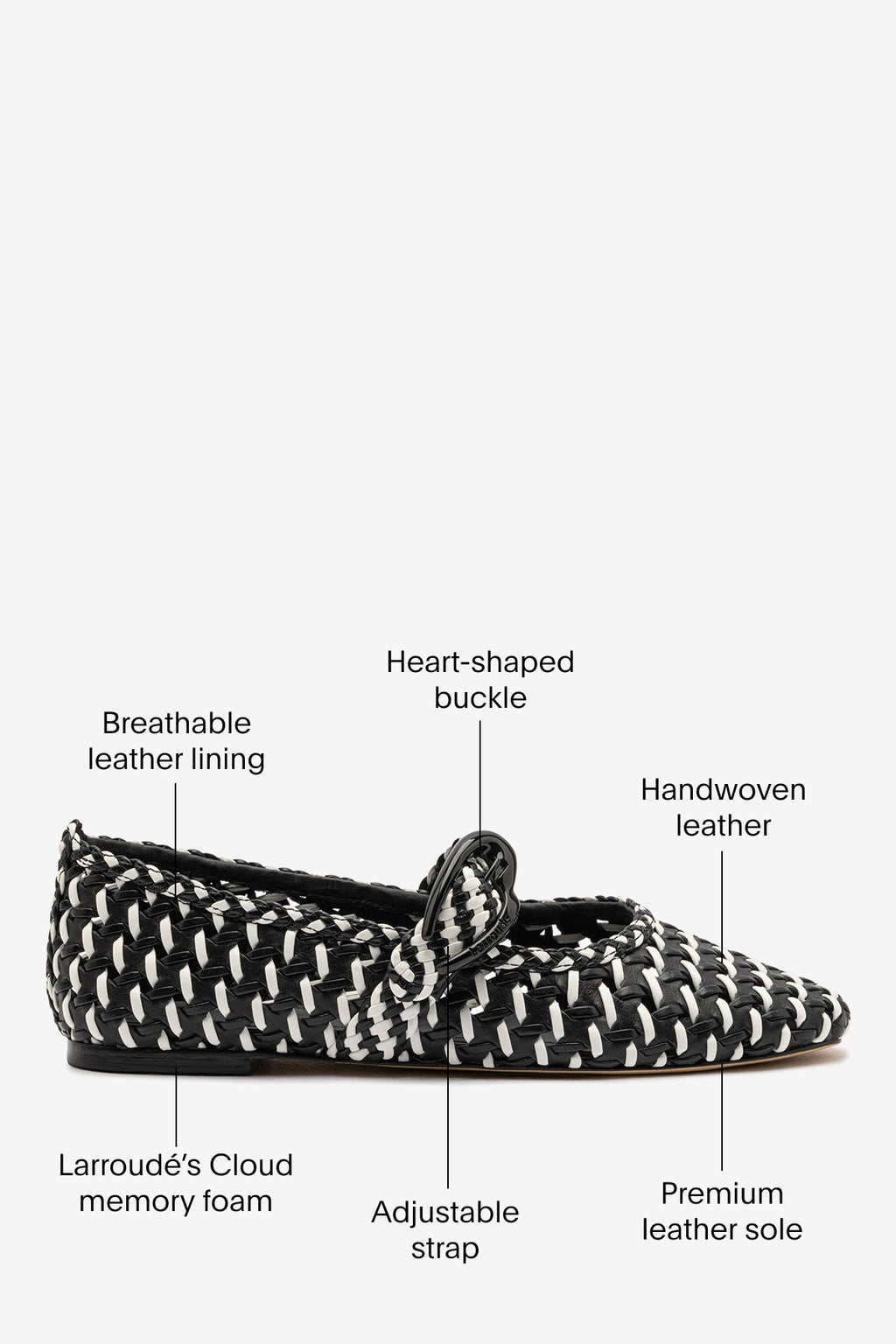 Larroude Verona Macrame Ballet Flat In Black and White Leather