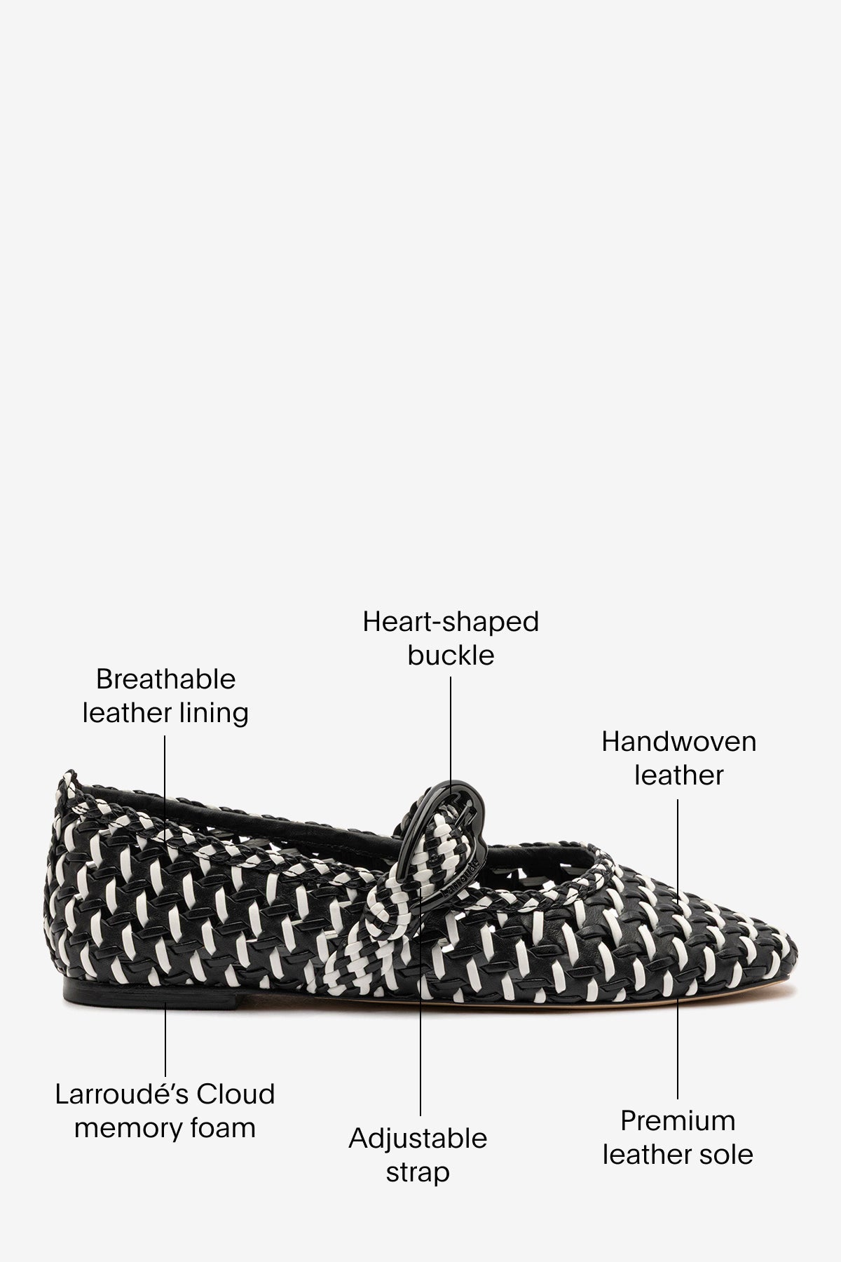 Larroude Verona Macrame Ballet Flat In Black and White Leather