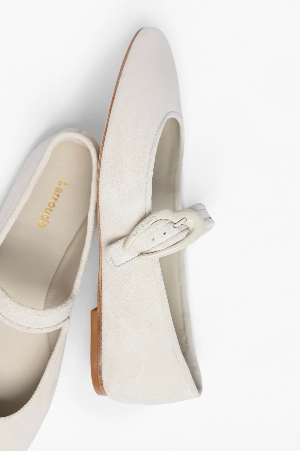Larroude Verona Ballet Flat Mushroom Gray Suede