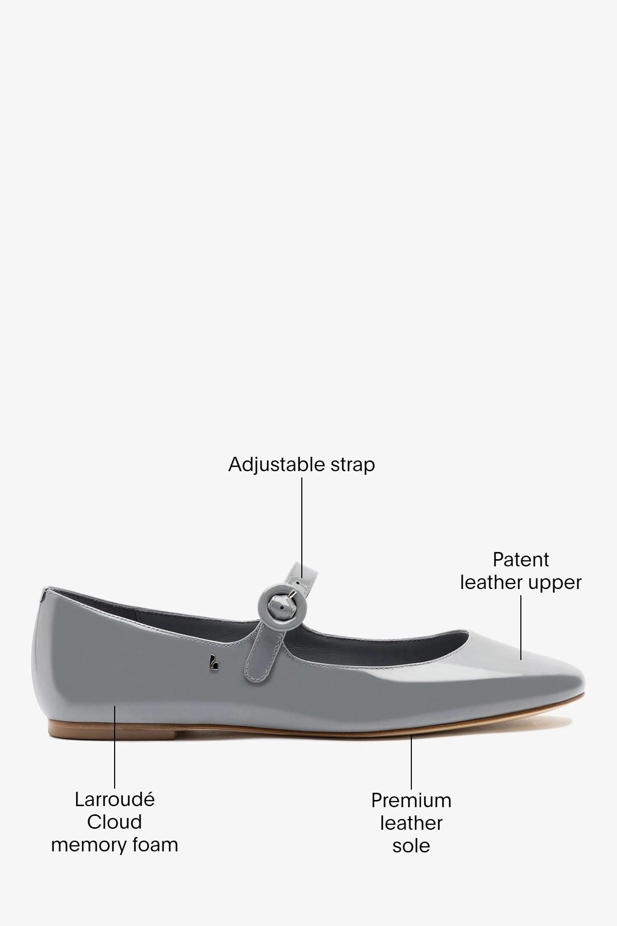 Larroude Blair Ballet Flat Titanium Patent Leather
