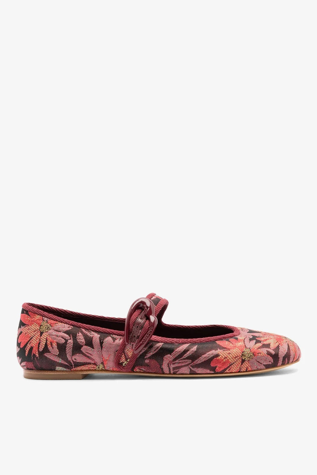 Larroude Larroudé by Markarian: Verona Ballet Flat Burgundy Floral Brocade