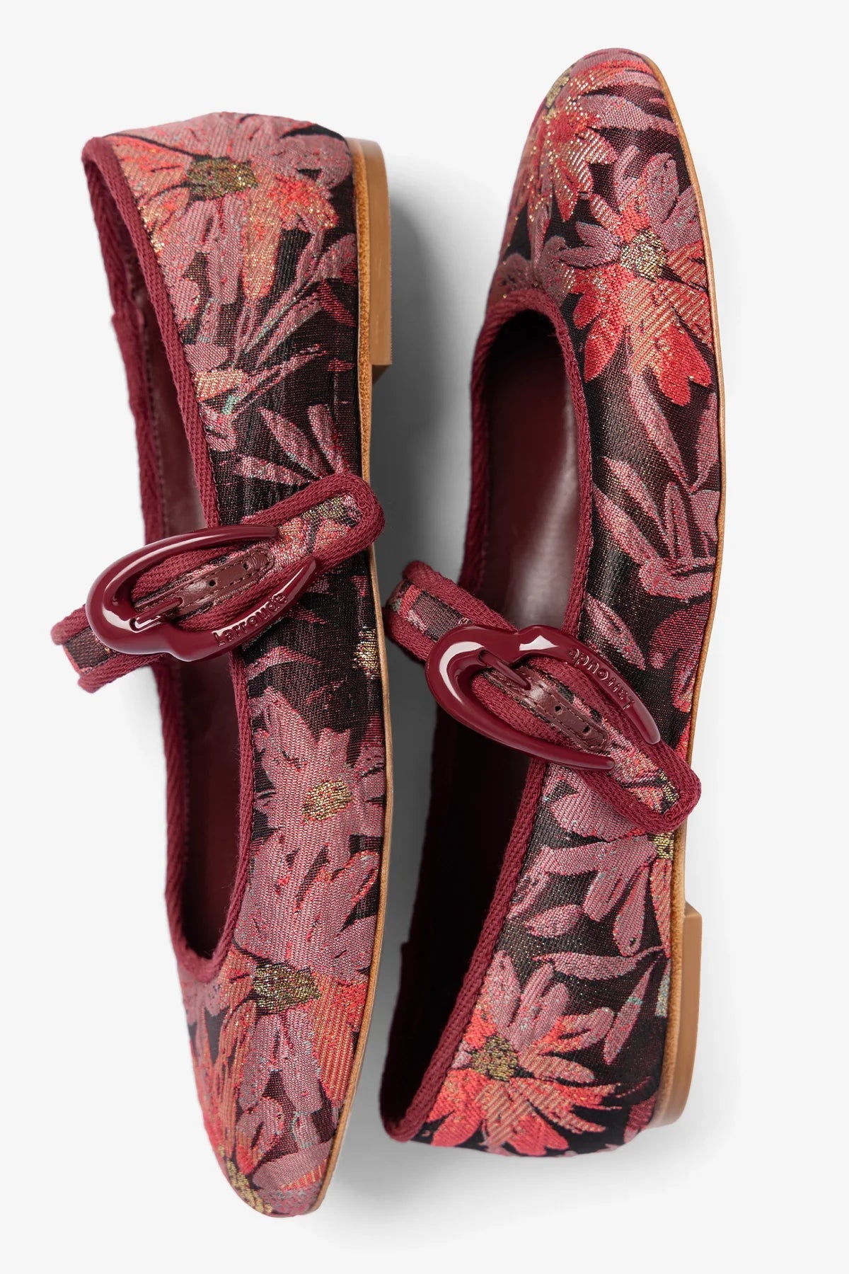 Larroude Larroudé by Markarian: Verona Ballet Flat Burgundy Floral Brocade