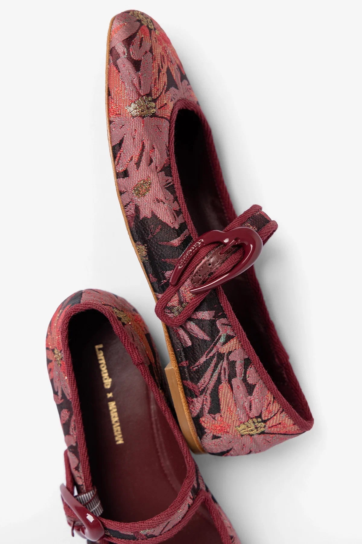 Larroude Larroudé by Markarian: Verona Ballet Flat Burgundy Floral Brocade