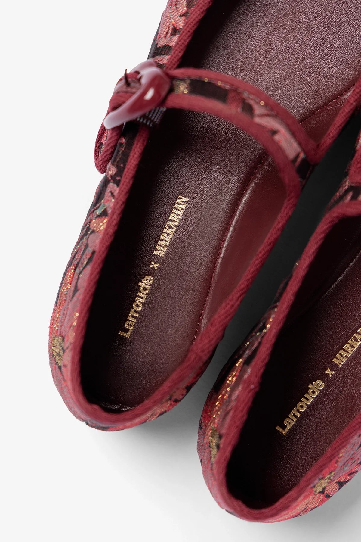 Larroude Larroudé by Markarian: Verona Ballet Flat Burgundy Floral Brocade