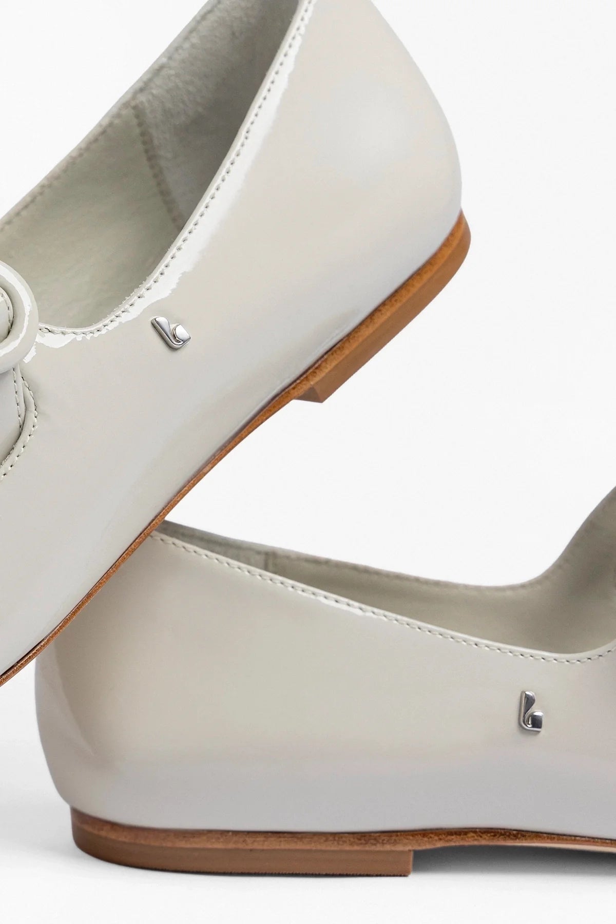 Larroude Blair Ballet Flat Moon Gray Patent Leather