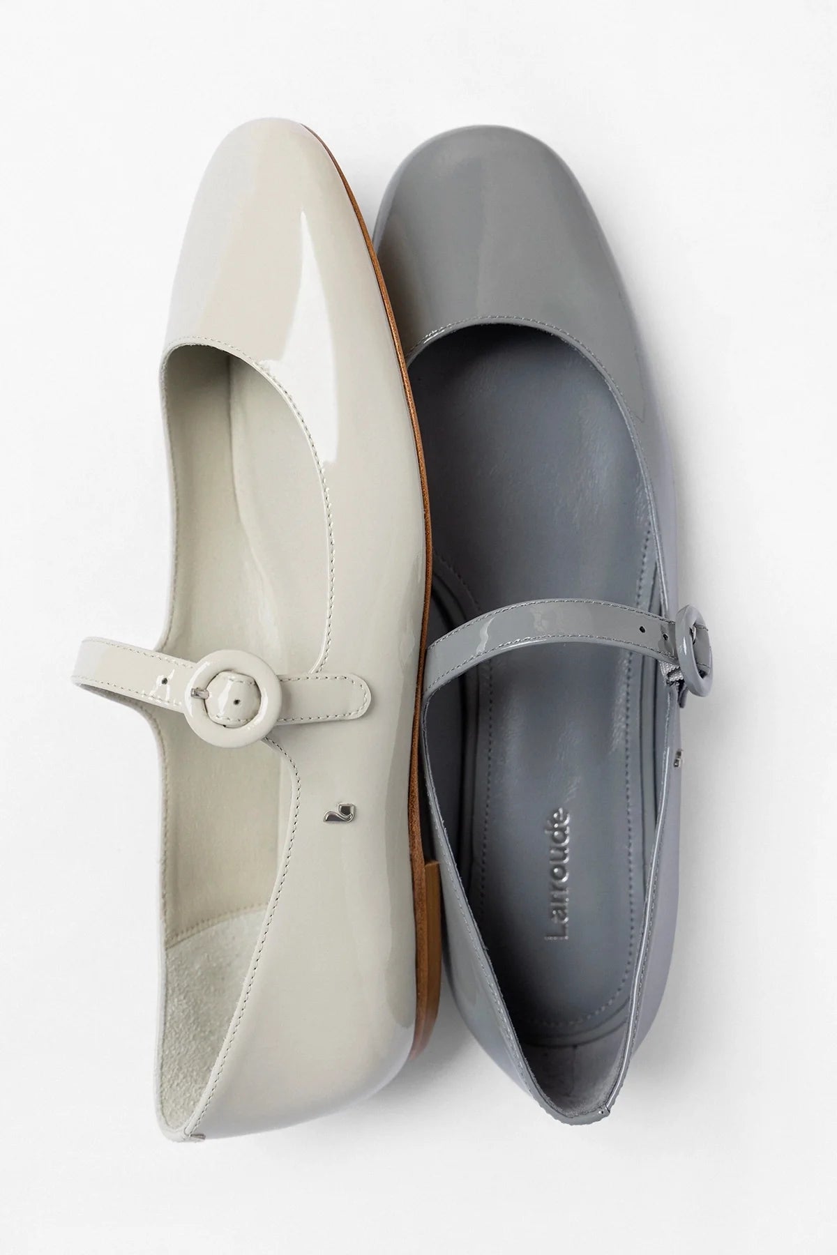 Larroude Blair Ballet Flat Moon Gray Patent Leather