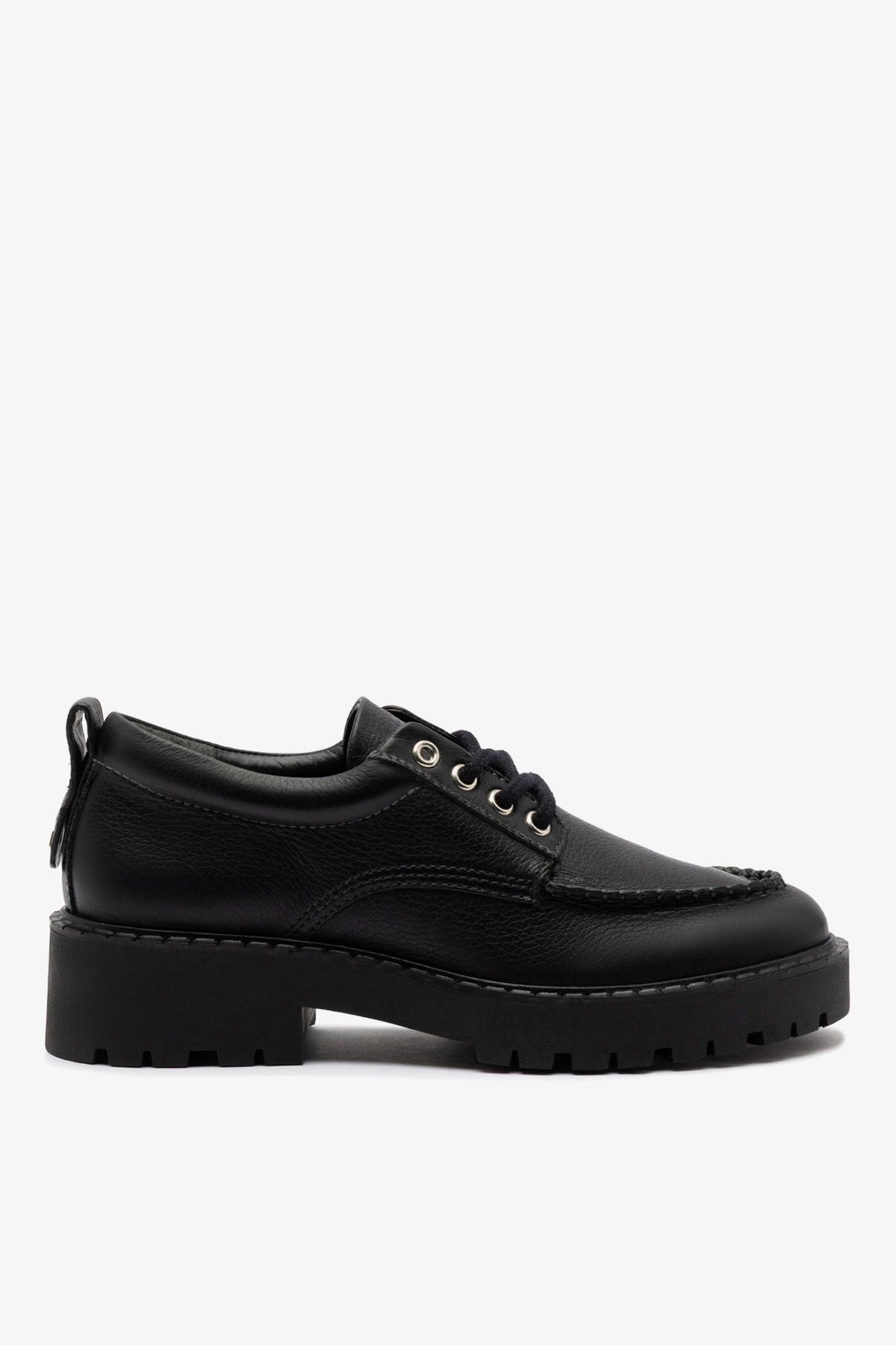 Larroude London Lace Up Loafer In Black Leather