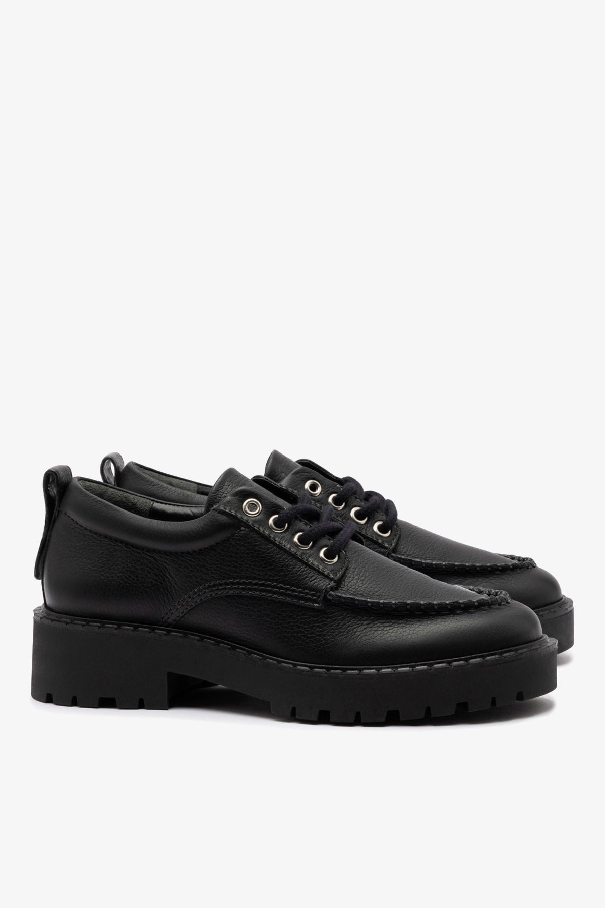 Larroude London Lace Up Loafer In Black Leather
