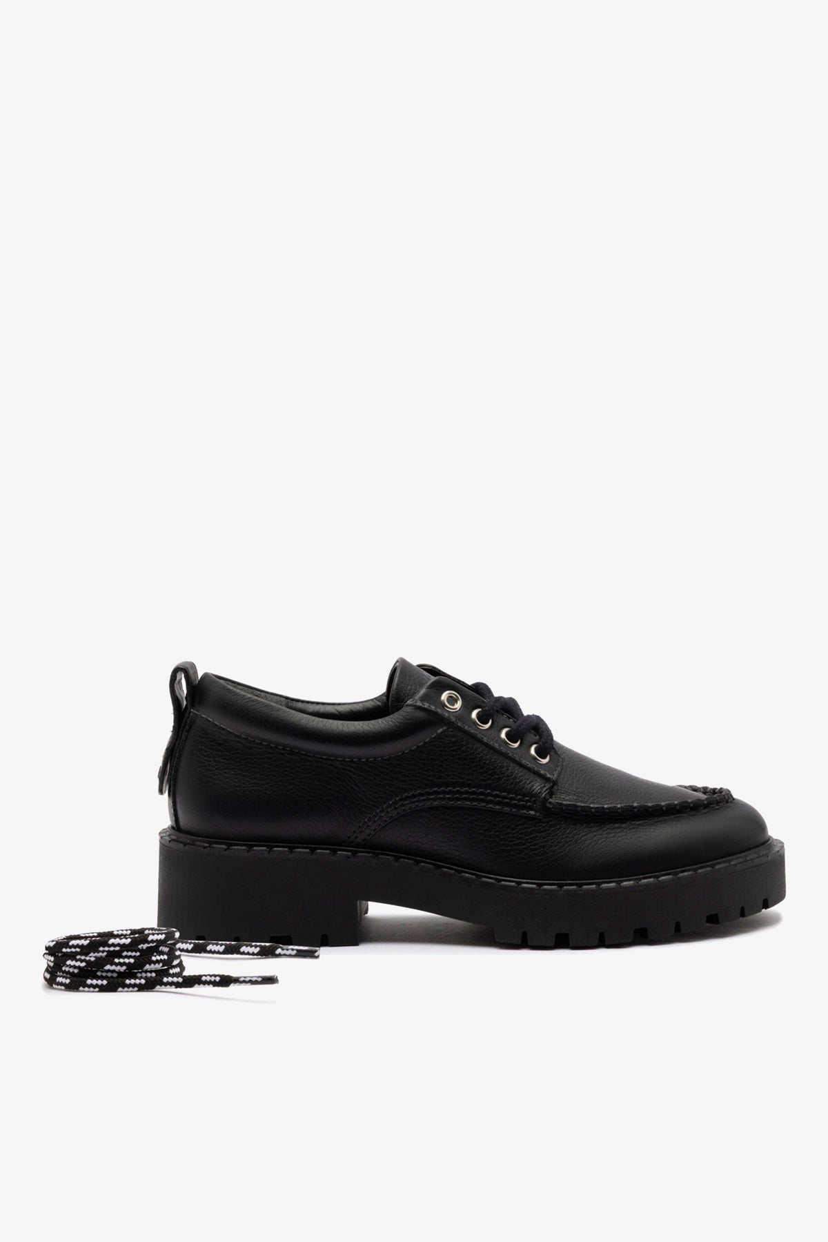 Larroude London Lace Up Loafer In Black Leather