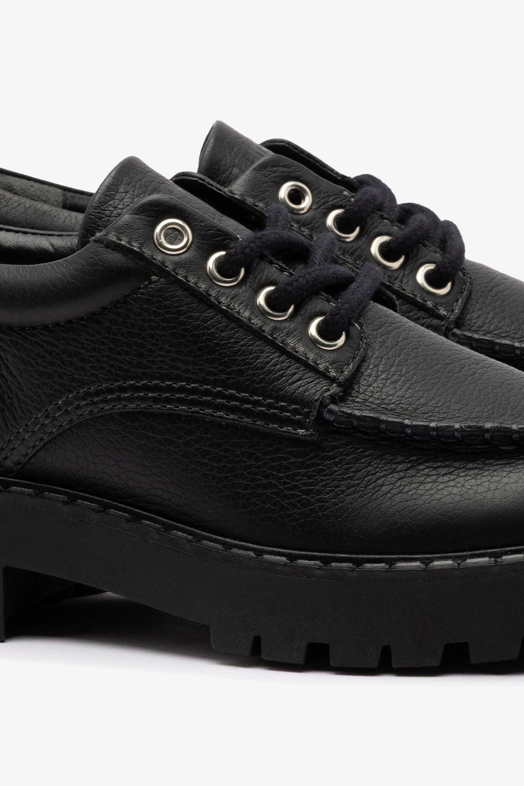 Larroude London Lace Up Loafer In Black Leather