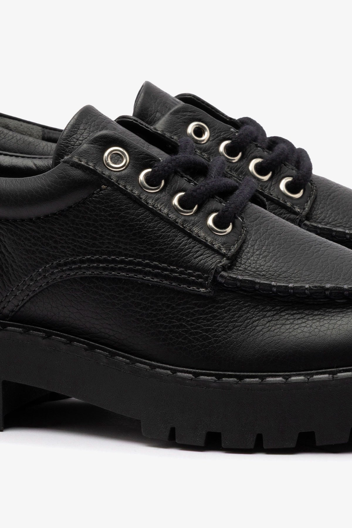 Larroude London Lace Up Loafer In Black Leather