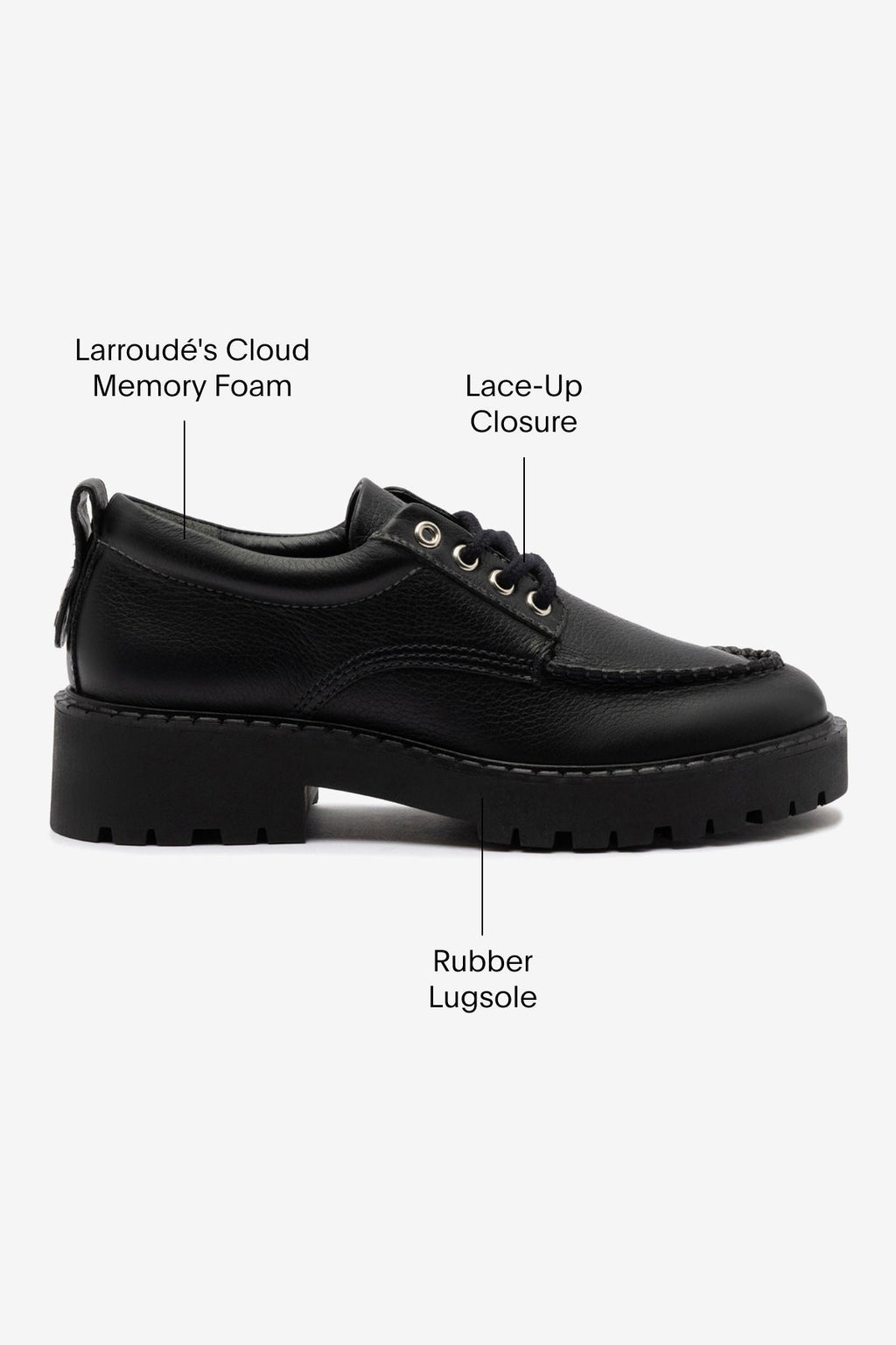 Larroude London Lace Up Loafer In Black Leather