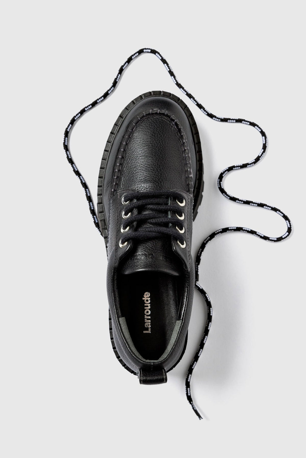 Larroude London Lace Up Loafer In Black Leather