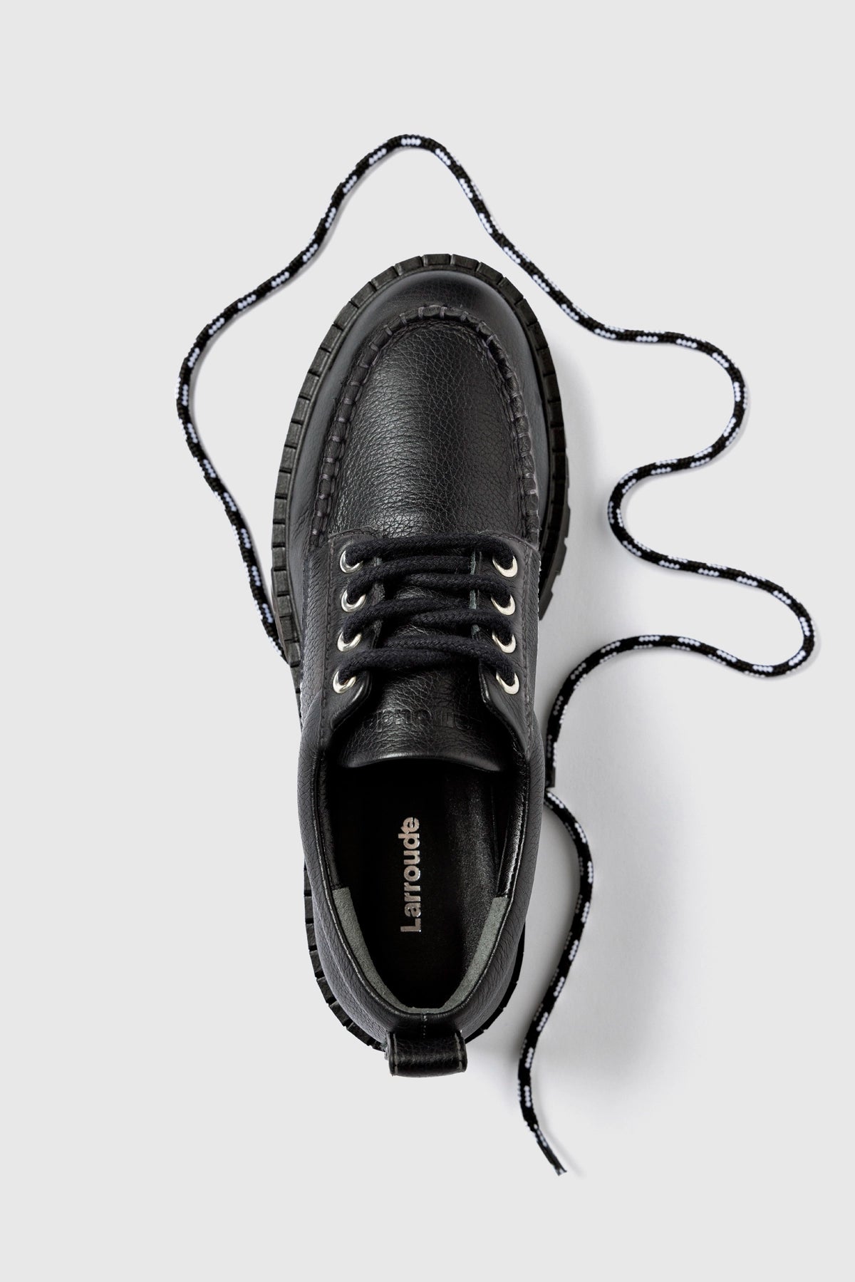 Larroude London Lace Up Loafer In Black Leather