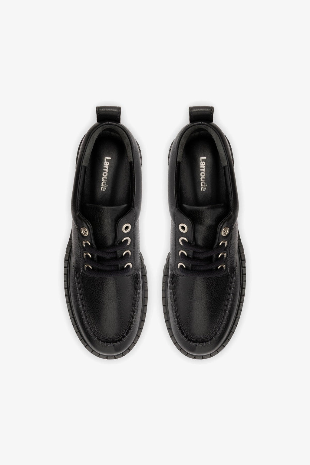 Larroude London Lace Up Loafer In Black Leather