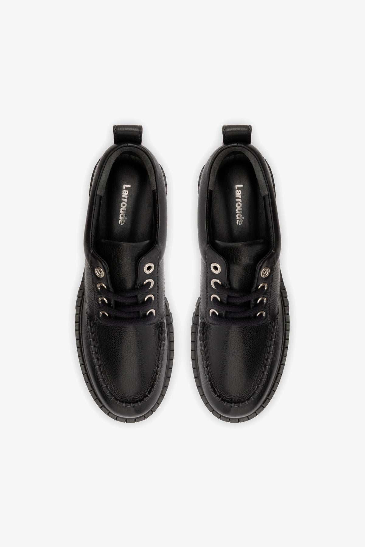 Larroude London Lace Up Loafer In Black Leather