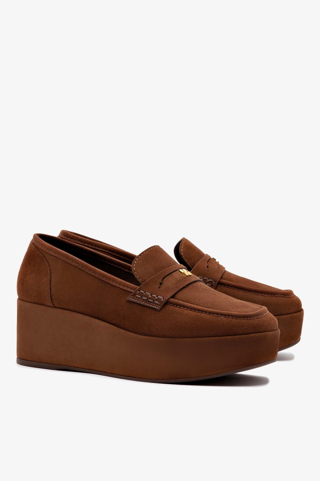 Larroude Suki Flatform Loafer In Burnt Umber Suede