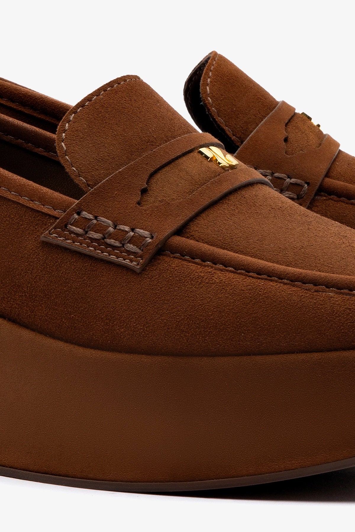 Larroude Suki Flatform Loafer In Burnt Umber Suede