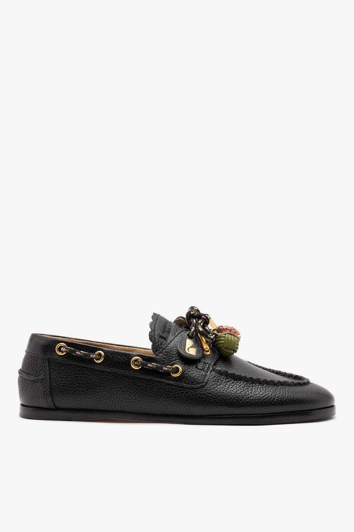 Larroude Cyprus Boat Shoe Black Leather