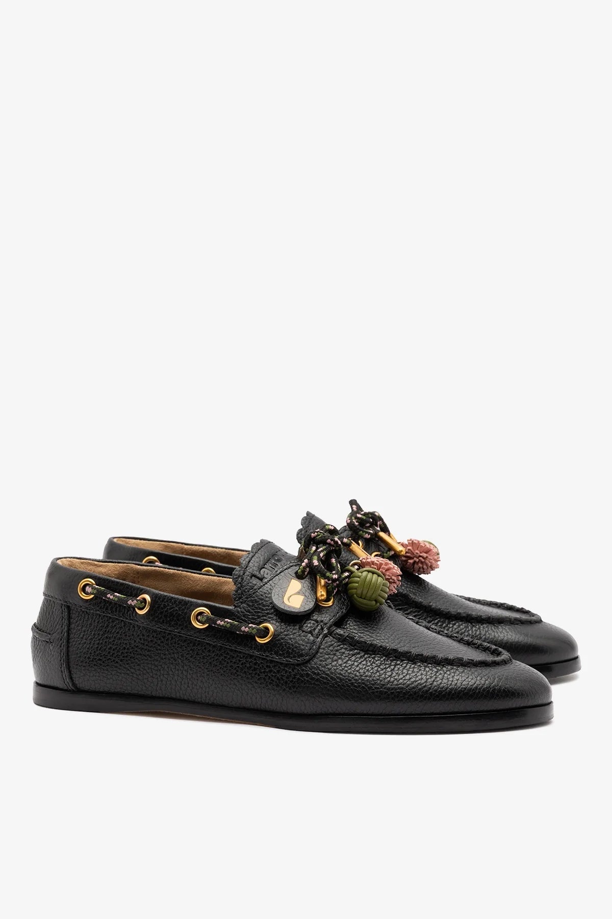 Larroude Cyprus Boat Shoe Black Leather