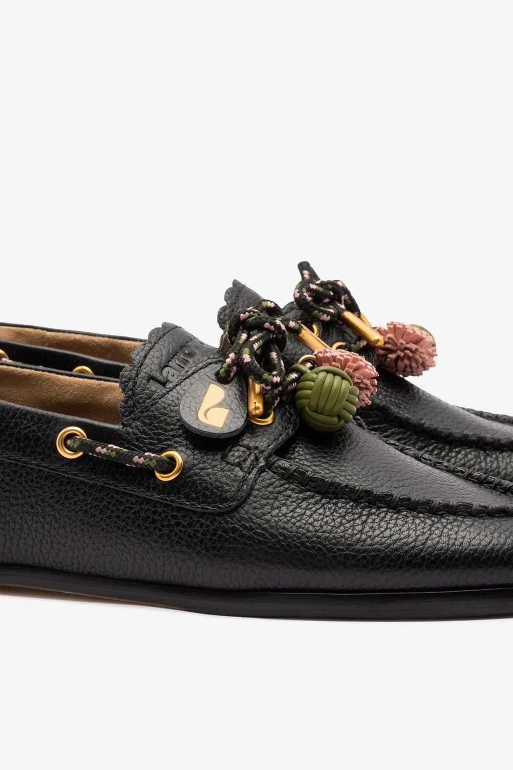 Larroude Cyprus Boat Shoe Black Leather