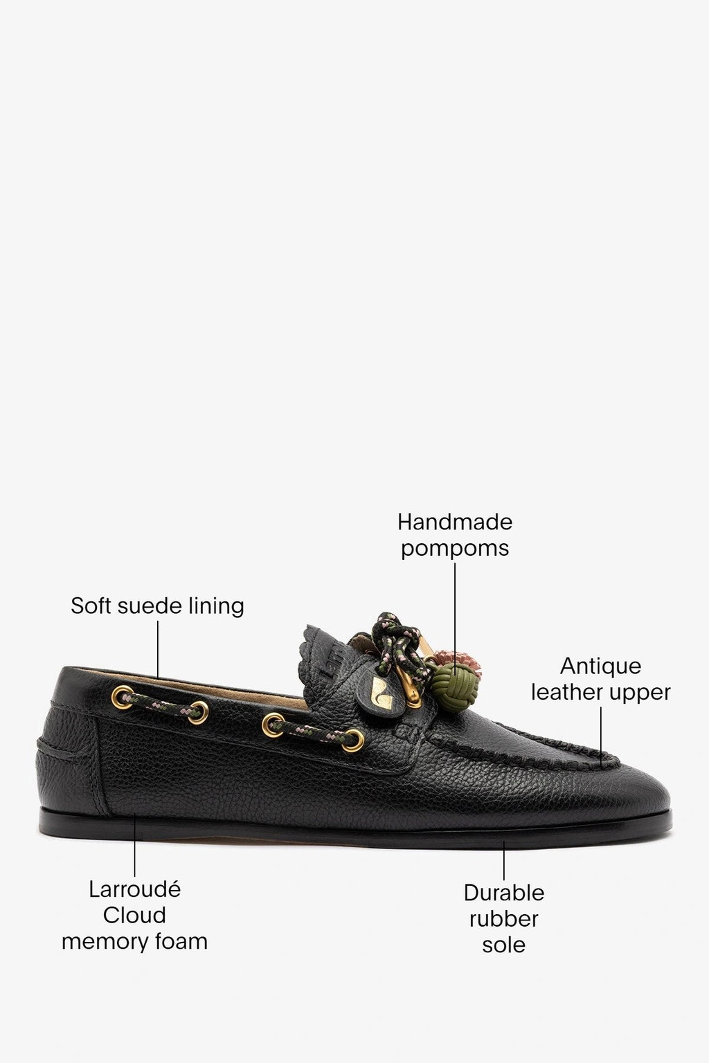 Larroude Cyprus Boat Shoe Black Leather