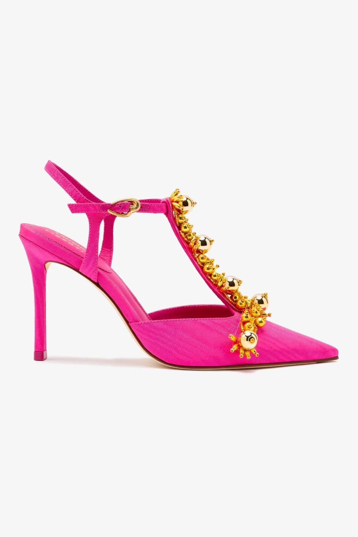 Larroude Larroudé x Libertine Pump In Magenta Fabric and Golden Balls