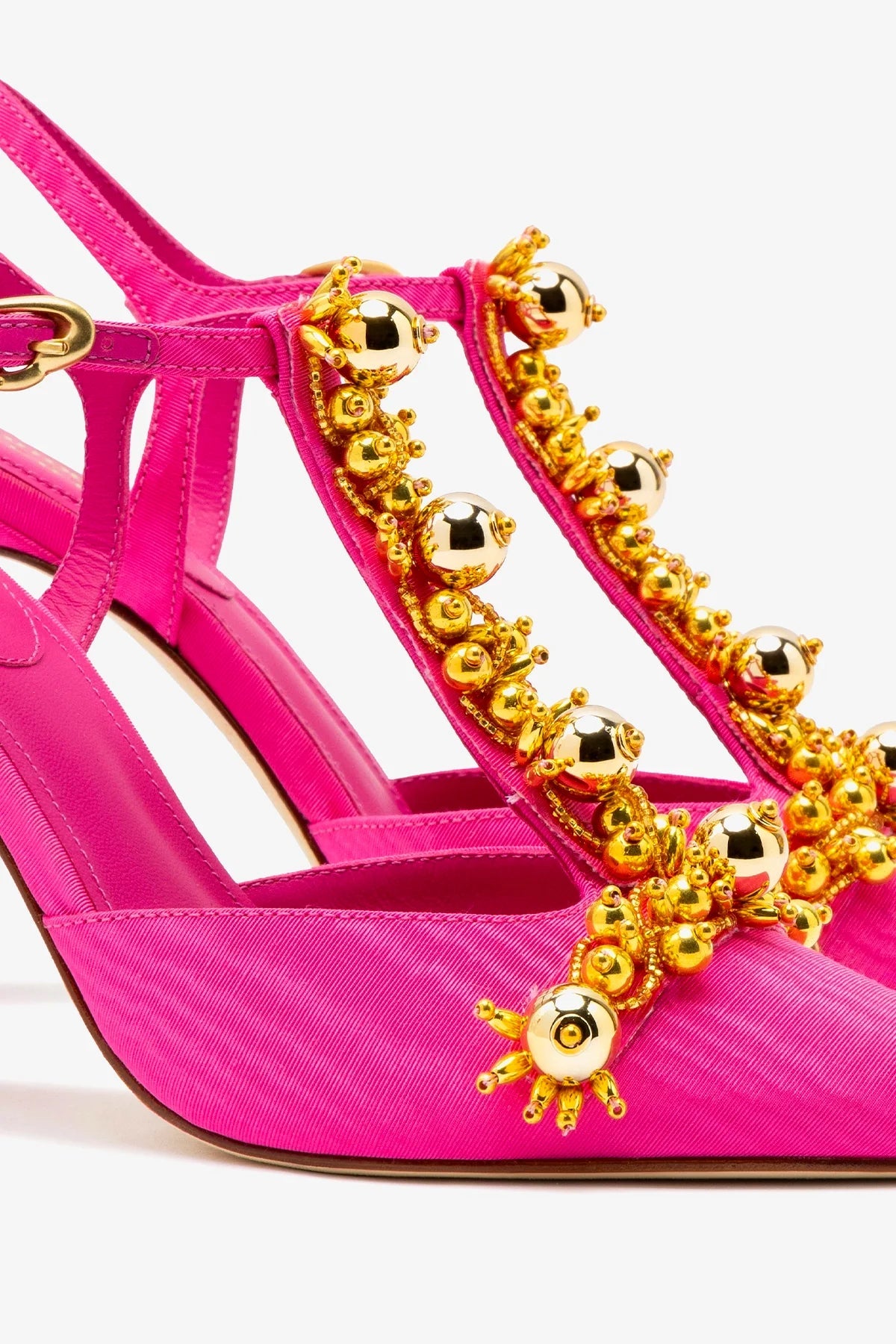 Larroude Larroudé x Libertine Pump In Magenta Fabric and Golden Balls