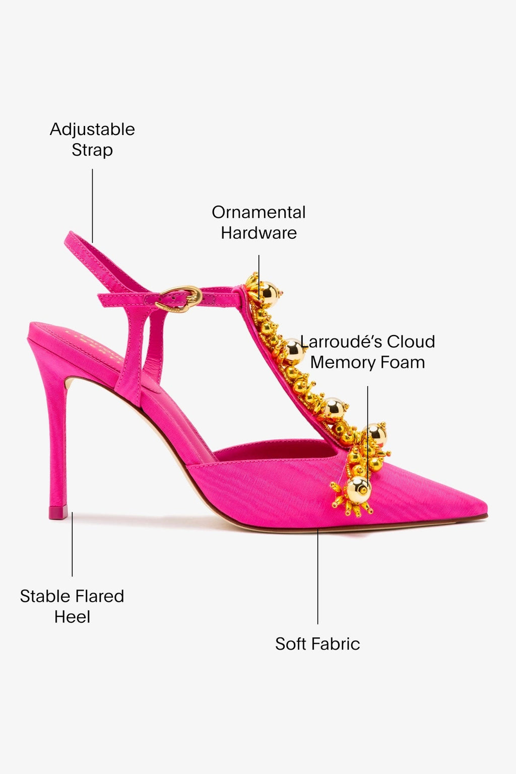 Larroude Larroudé x Libertine Pump In Magenta Fabric and Golden Balls