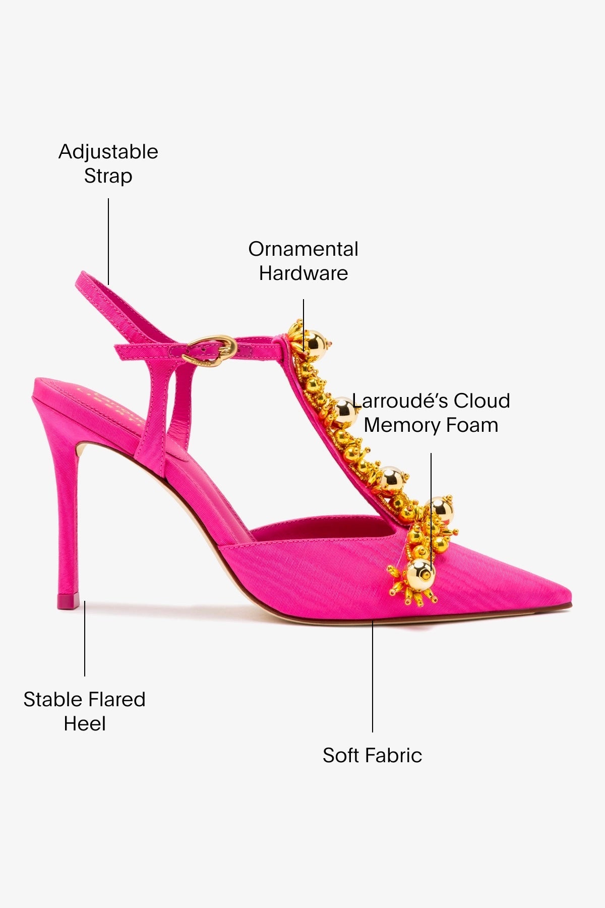 Larroude Larroudé x Libertine Pump In Magenta Fabric and Golden Balls