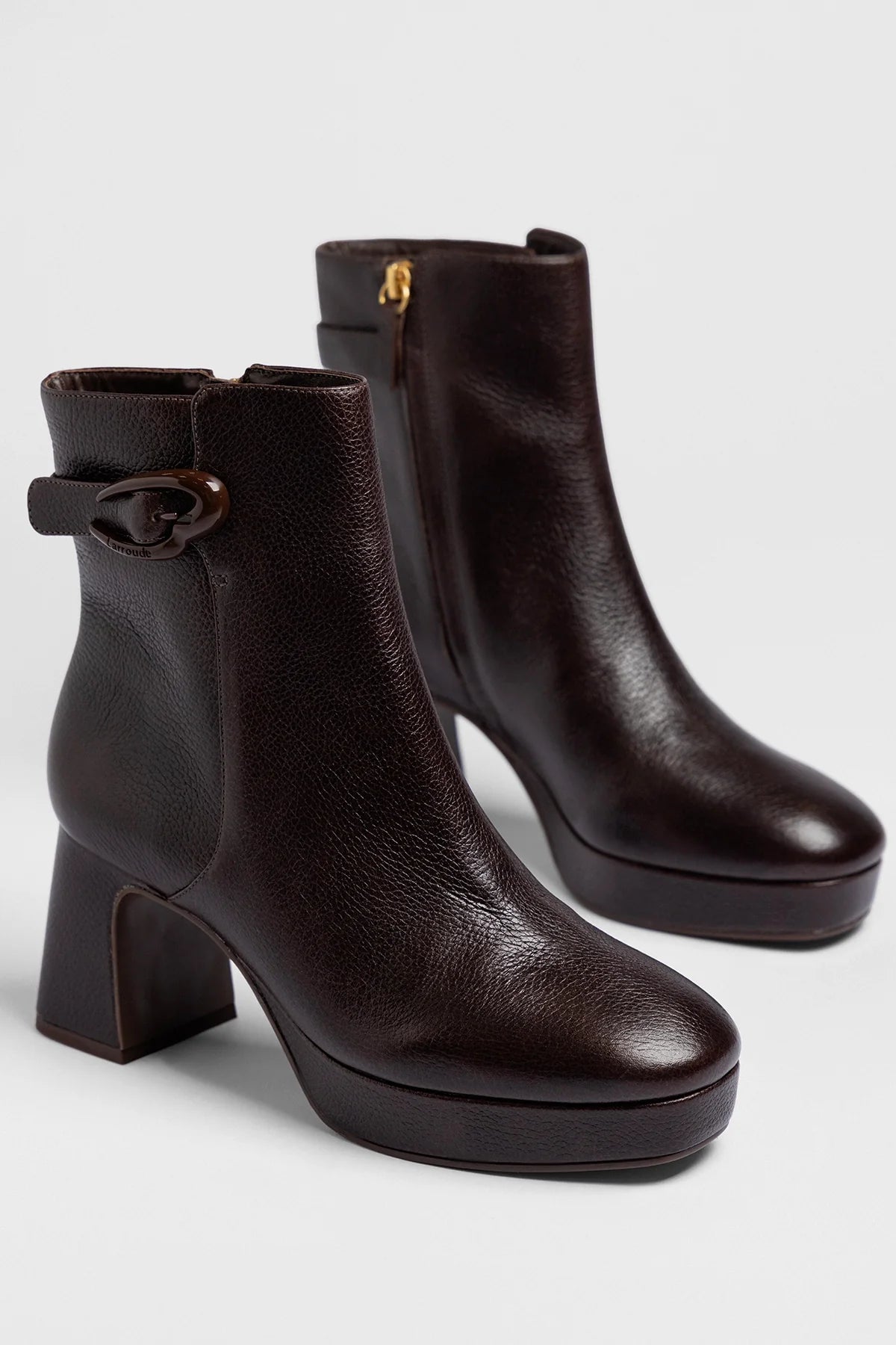 Larroude Dolly Verona Low Platform Boot Brown Leather