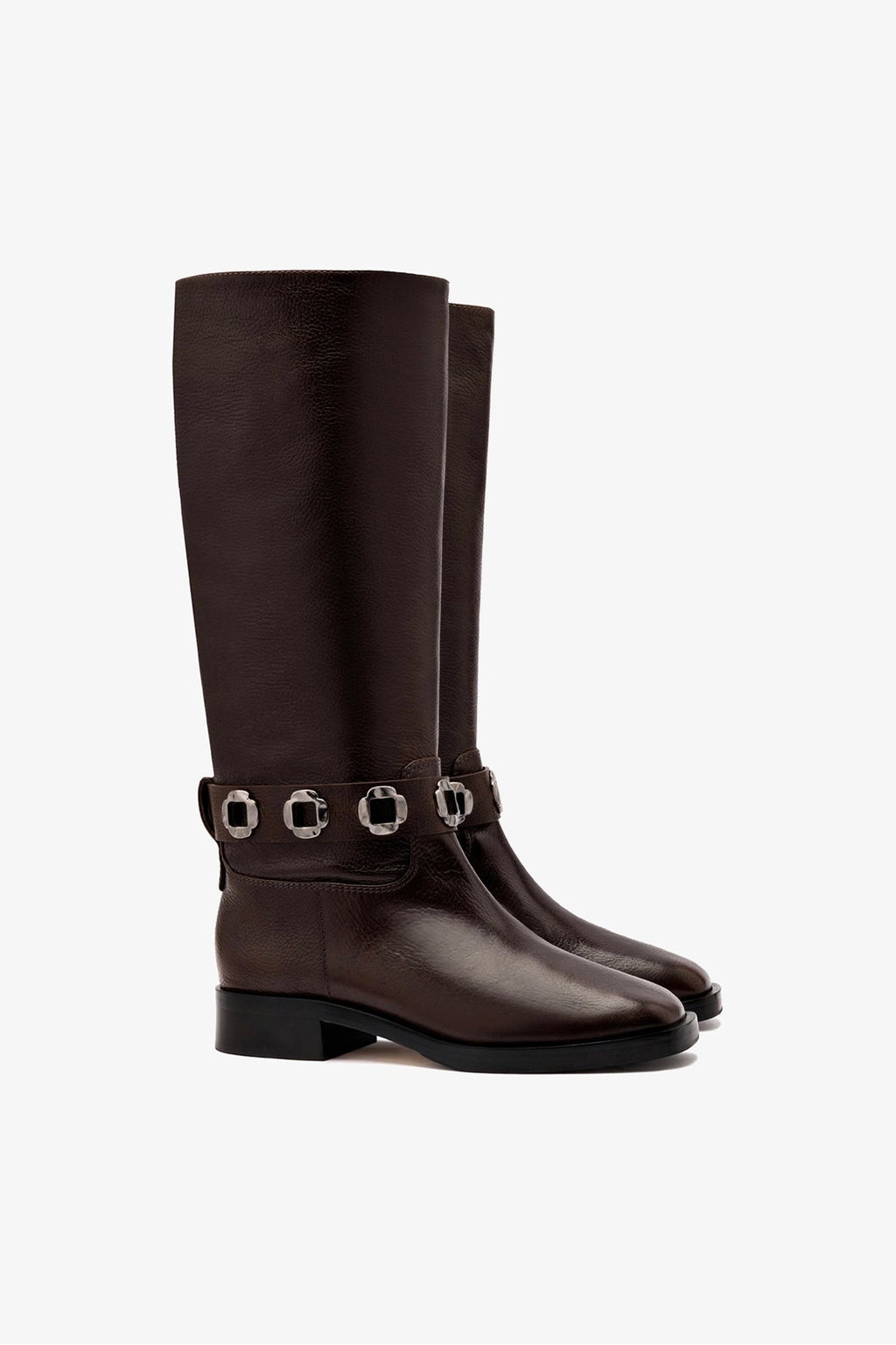 Larroude Milan Flat Boot In Brown Leather