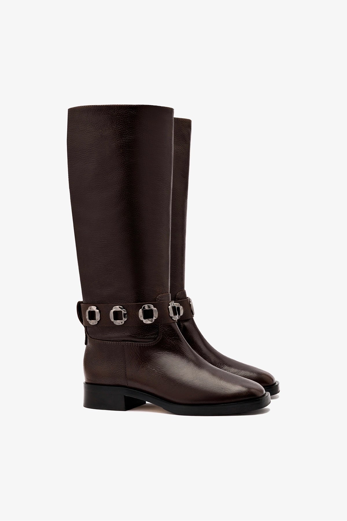 Larroude Milan Flat Boot In Brown Leather
