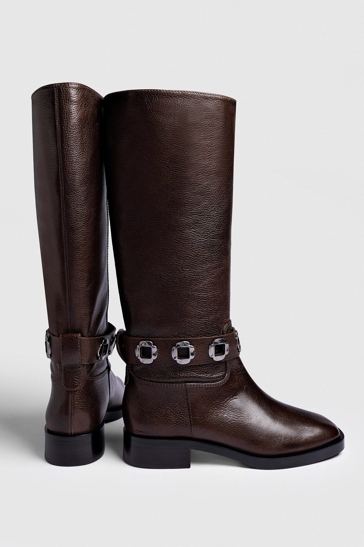 Larroude Milan Flat Boot In Brown Leather
