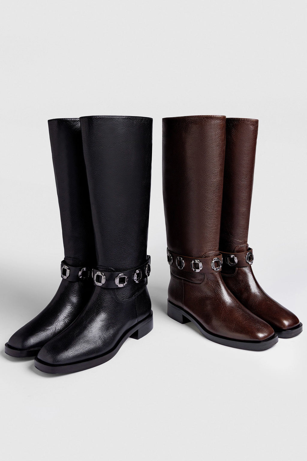 Larroude Milan Flat Boot In Brown Leather