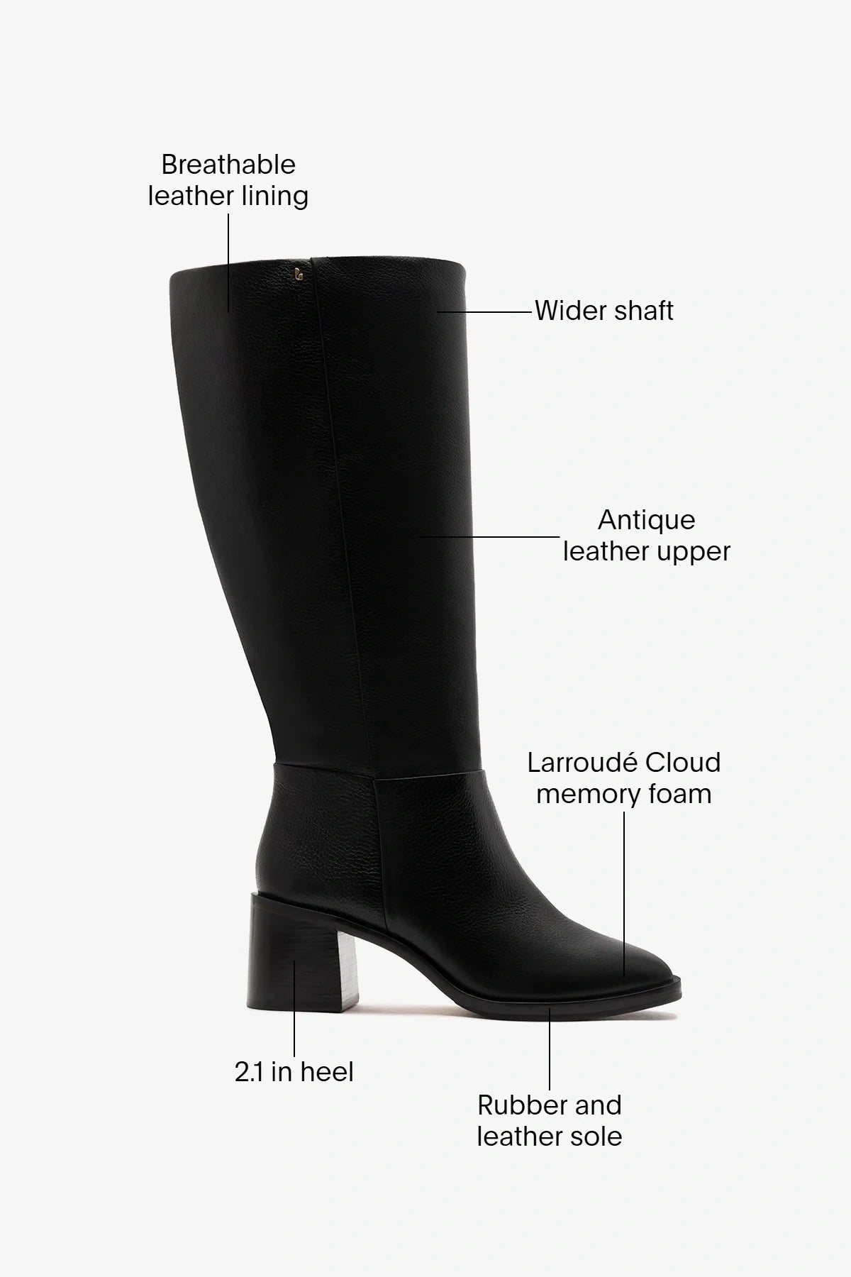 Larroude Ricky Wide Boot Black Leather