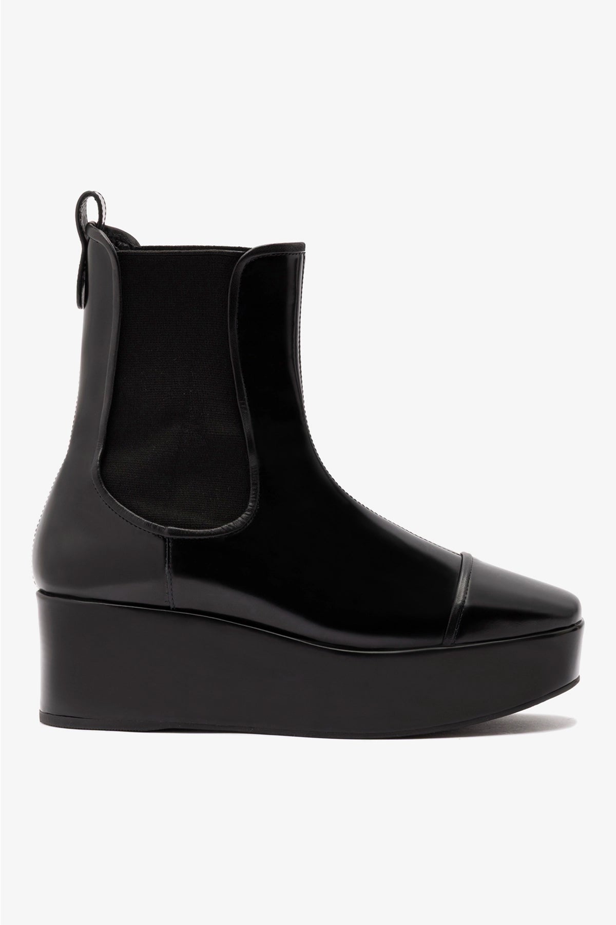 Larroude Dani Chelsea Flatform Boot In Black Box Leather