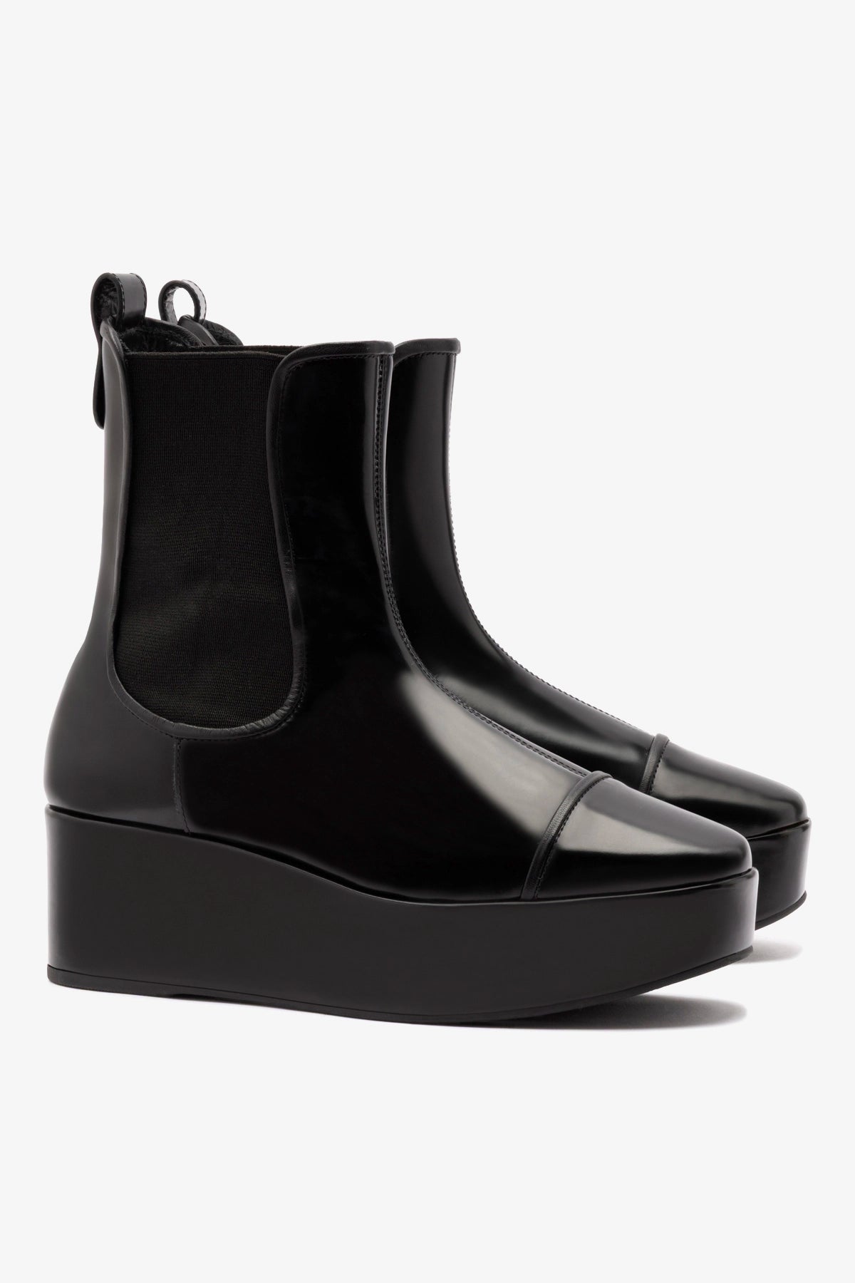 Larroude Dani Chelsea Flatform Boot In Black Box Leather