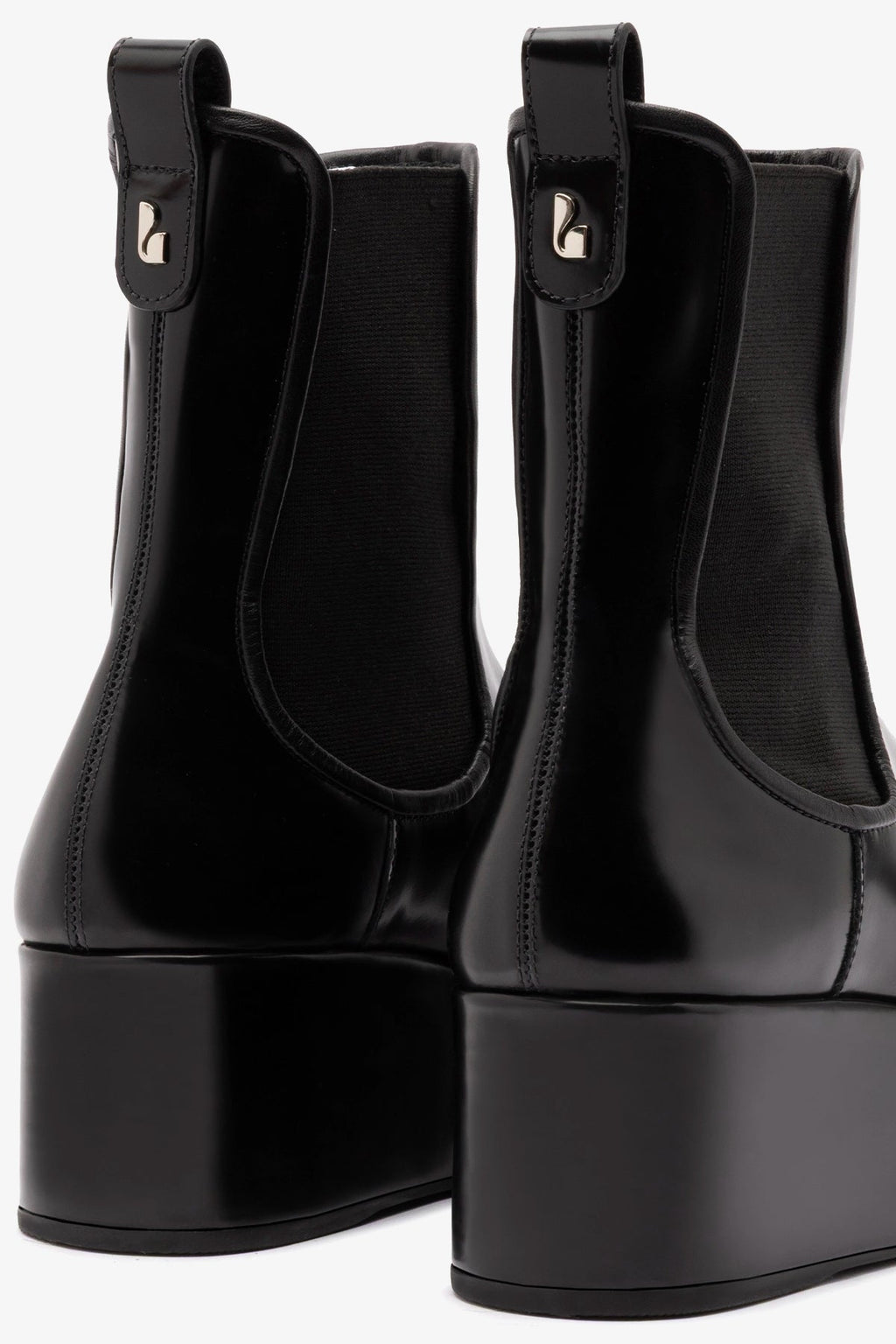 Larroude Dani Chelsea Flatform Boot In Black Box Leather