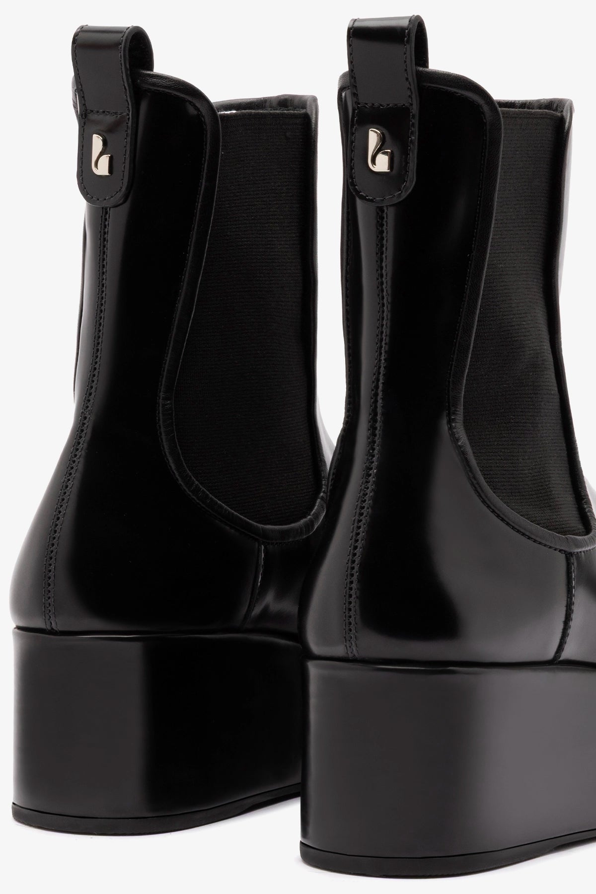 Larroude Dani Chelsea Flatform Boot In Black Box Leather