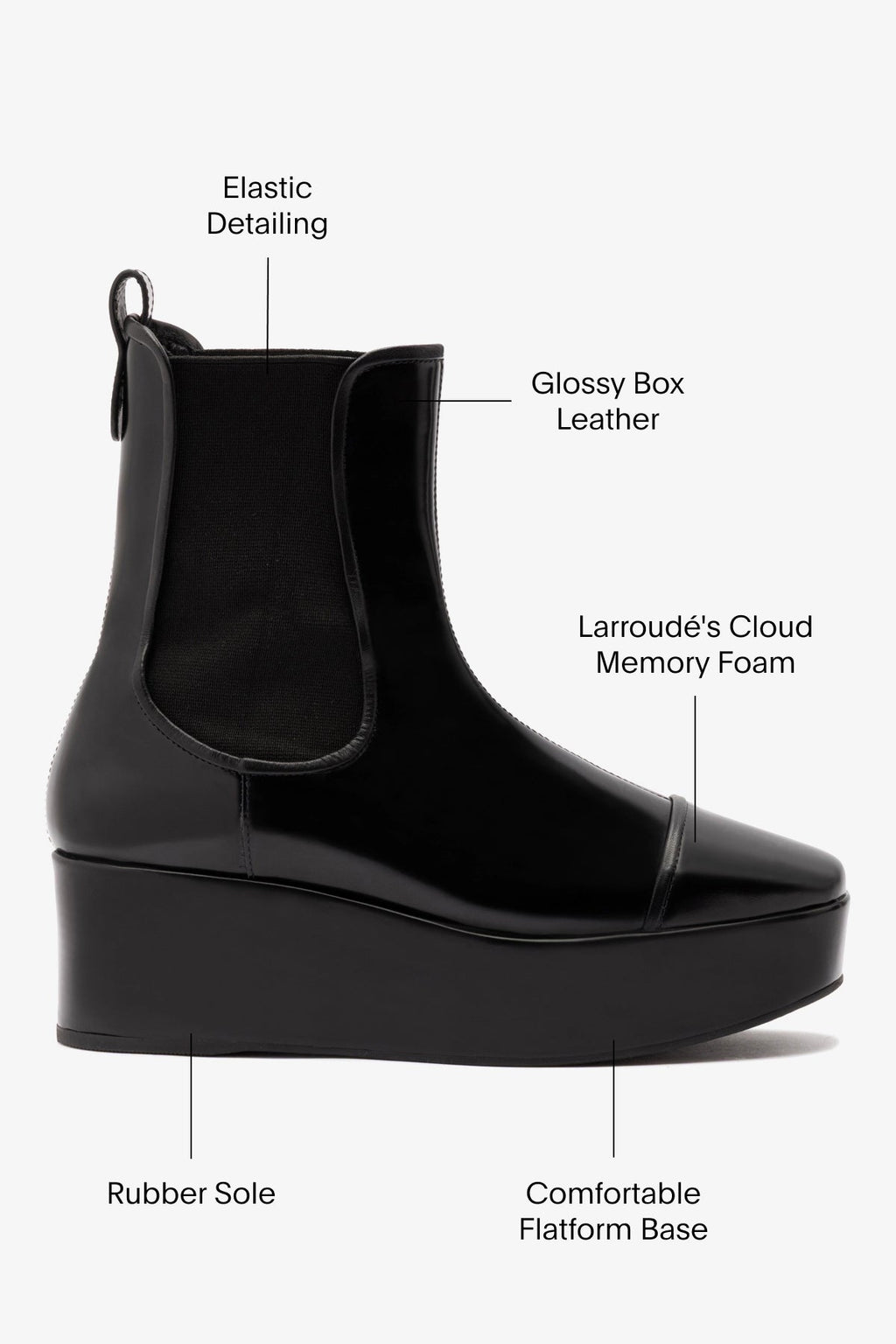 Larroude Dani Chelsea Flatform Boot In Black Box Leather
